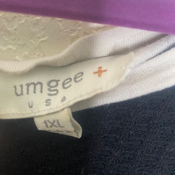 Umgee USA 1XL Black Color Block Tunic Top Boho Patterned Puff Sleeves - Picture 2 of 9